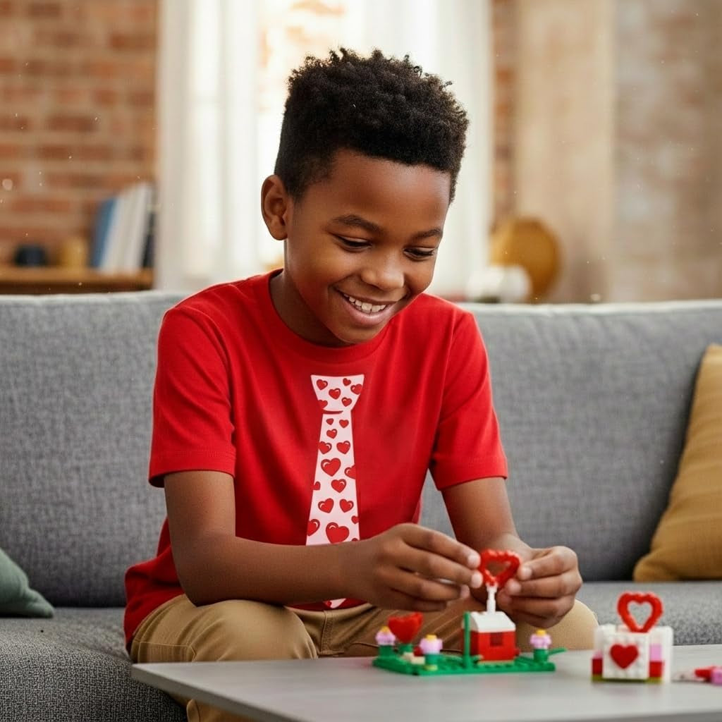 Boys Valentines Day Shirt Red Hearts Tie Toddler Infant Kids T-Shirt