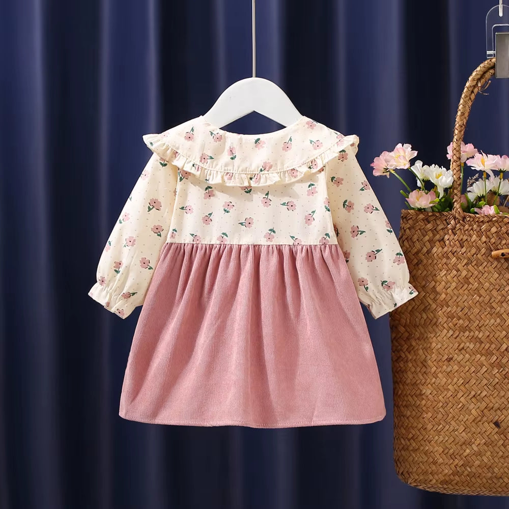 Autumn Blossom – Newborn Baby Girl Long Sleeve Princess Dress with Floral Lapel Design